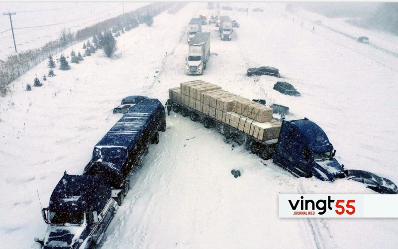 Un carambolage cause la fermeture de l'autoroute 20