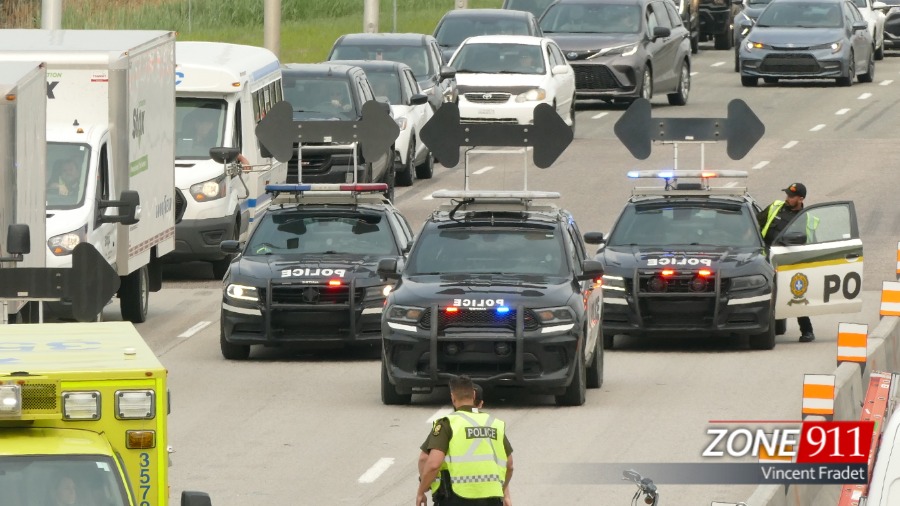 Moto - Accident dans la zone de construction du chantier de Félix-Leclerc un motocycliste transporté à l'hôpital 