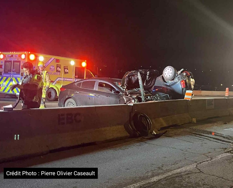 Accident dans la grande courbe de l’autoroute Félix-Leclerc pour Dufferin-Montmorency à Québec 