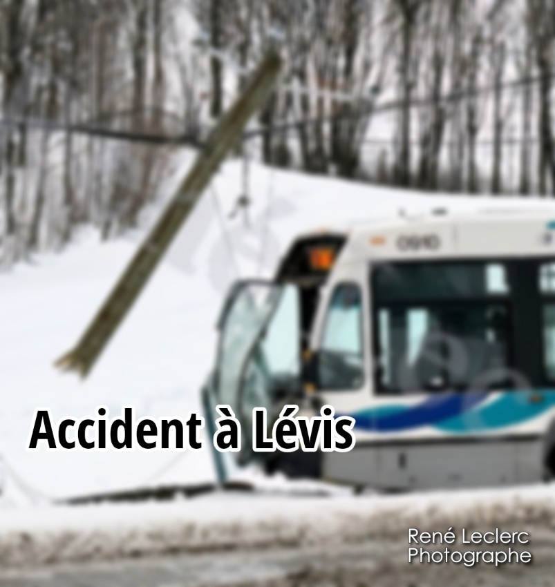 Accident à Lévis : un autobus percute de plein fouet un poteau d’Hydro-Québec